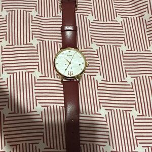 Women’s Burgundy Leather Strap Watch with Gold Case